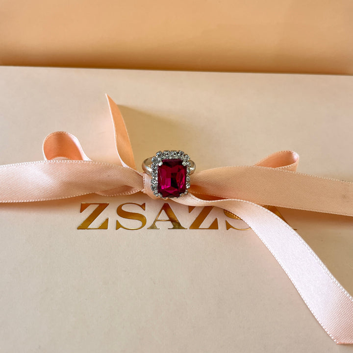 Fuchsia rectangular Preciosa crystals set