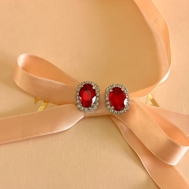 Red oval Preciosa crystals studs and ring