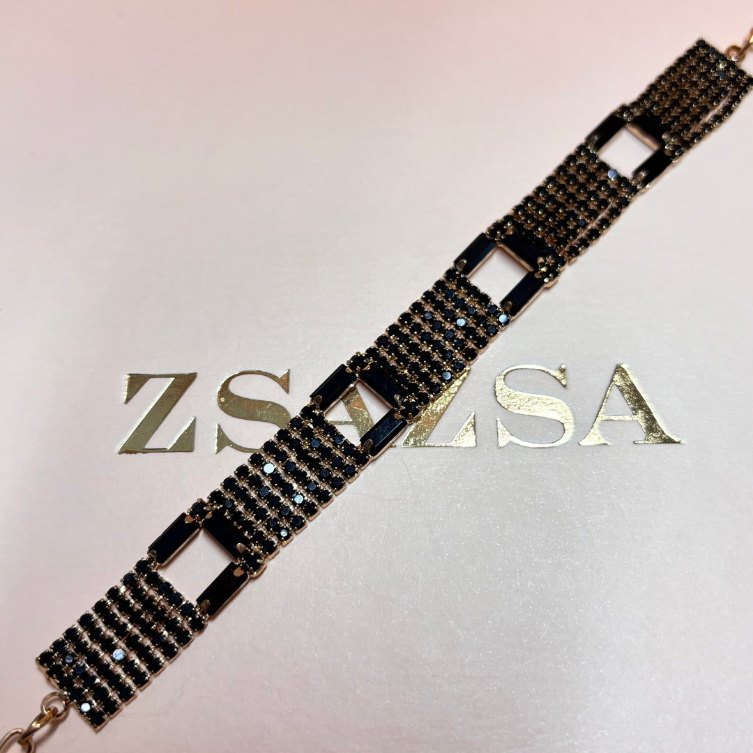 Black Rhinestone gold bracelet