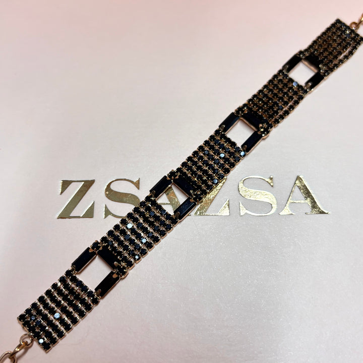Black Rhinestone gold bracelet