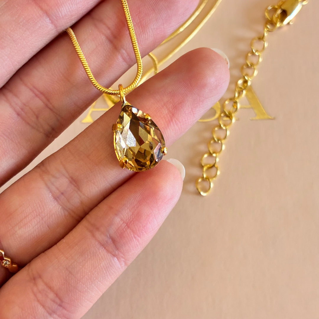 Teardrop bronze Preciosa crystals pendant