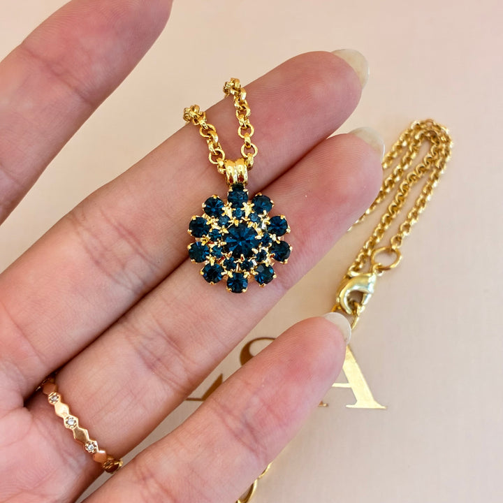 Navy blue flower gold plated set