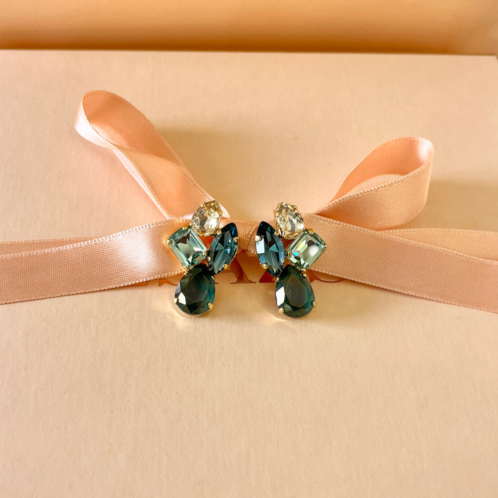 Shade of green Swarovski crystals earrings and ring