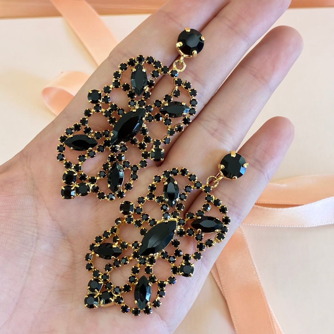 Marquise black statement preciosa crystals earrings