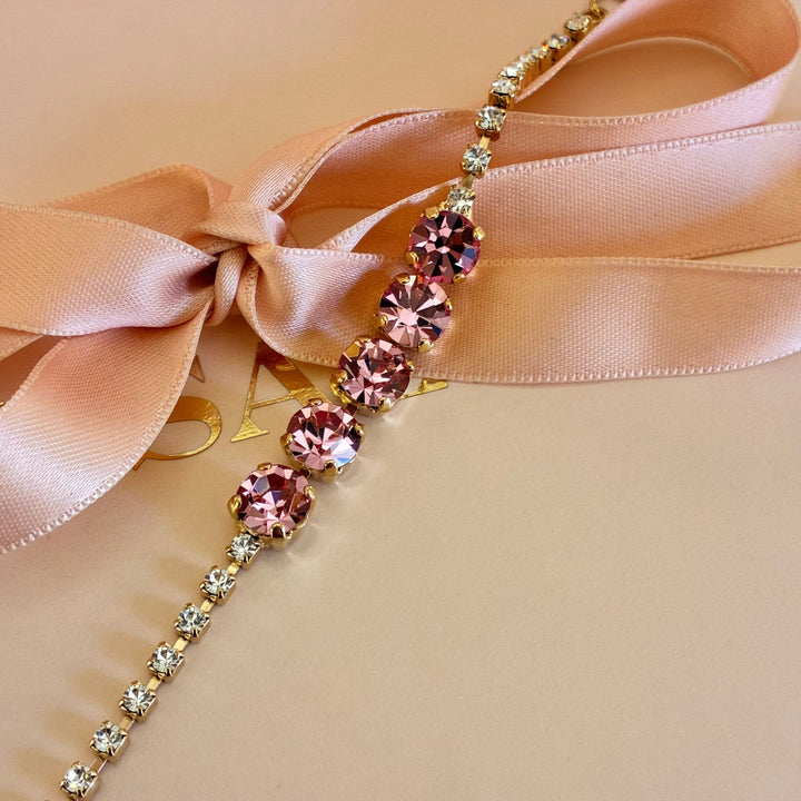 Pink Swarovski crystals gold plated bracelet