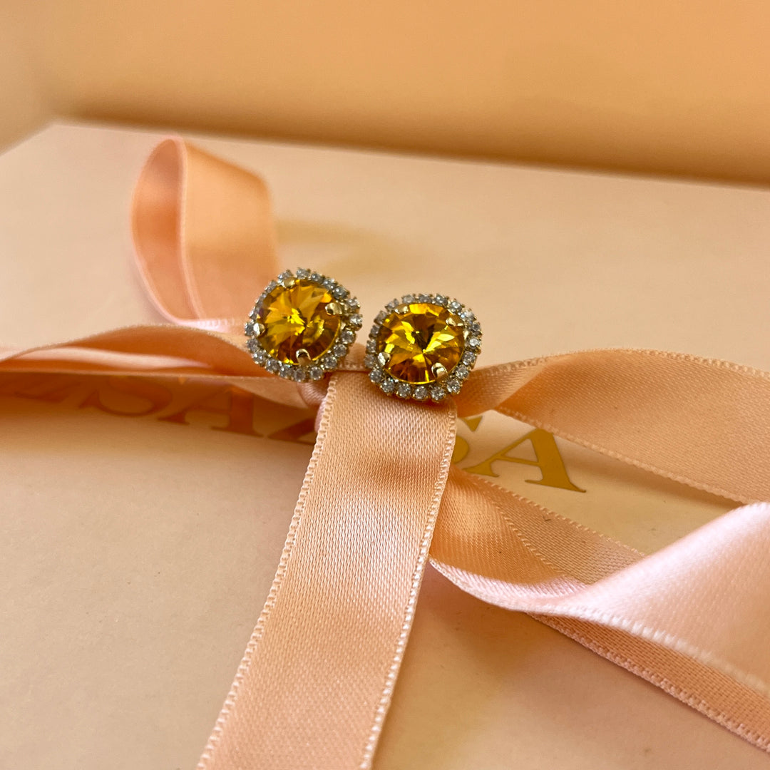 Yellow Swarovski crystals studs and ring