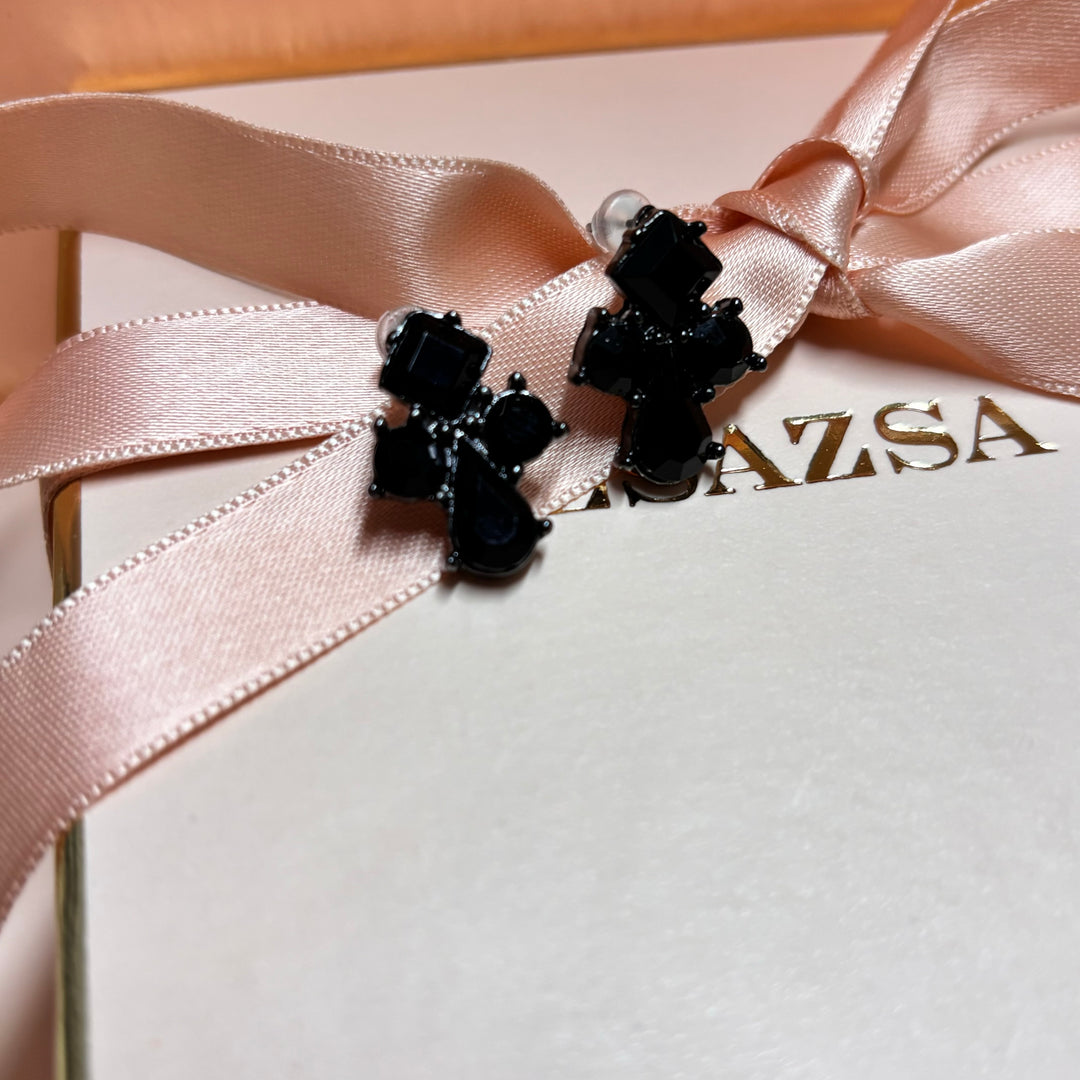 All black rhinestone stud eaerrings