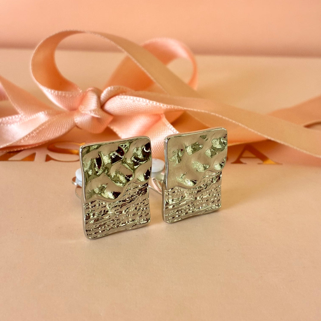 Rectangular textured clip on earrings