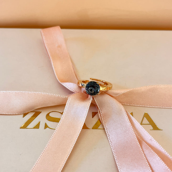 Grey Swarovski crystal rose gold plated ring