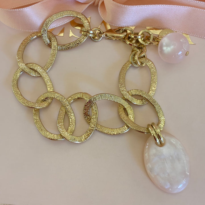 Gold plated light pink bracelet