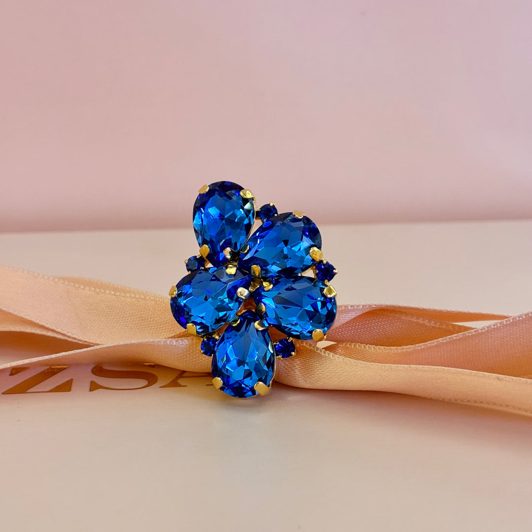 Royal blue Swarovski crystals gold plated set