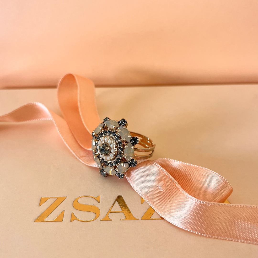 Statement grey preciosa crystals ring