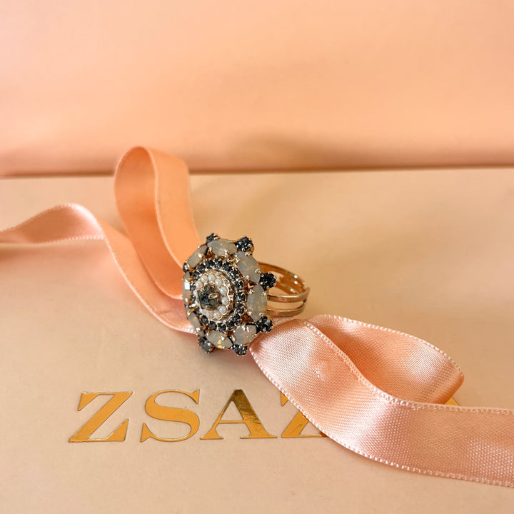 Statement grey preciosa crystals ring