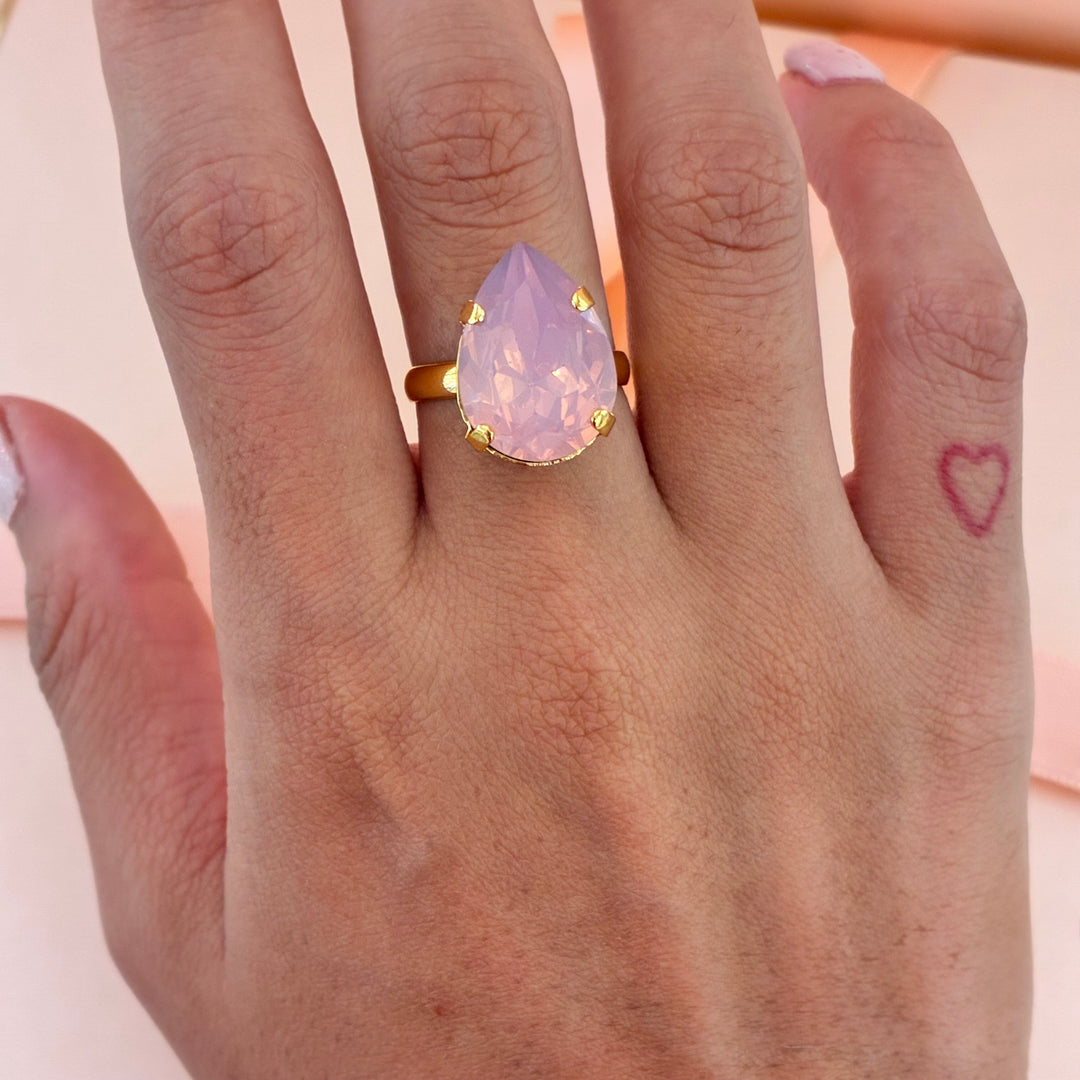 Teardrop light pink Preciosa crystals gold plated set