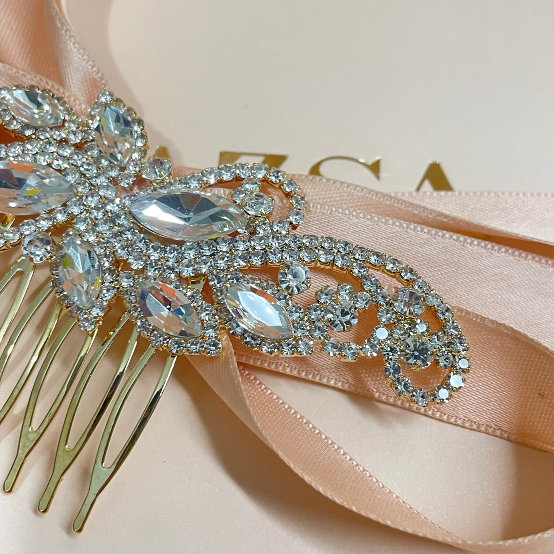 Mixed stone marquise comb in silver or gold or rose gold