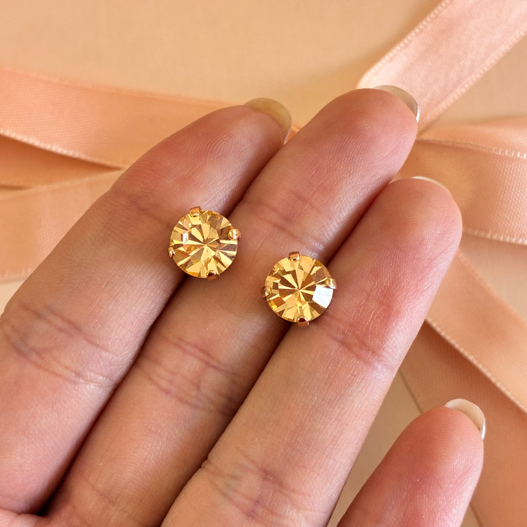 Peach Preciosa crystals gold plated studs