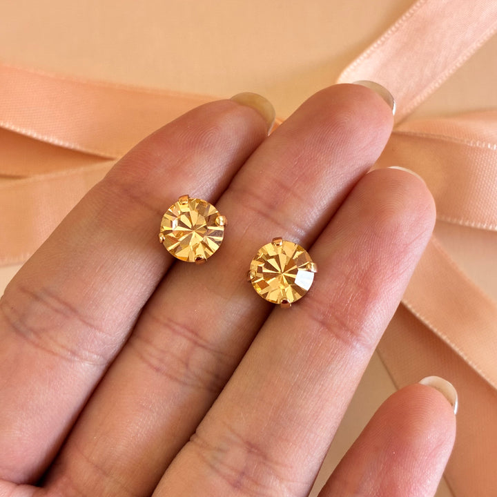 Peach Preciosa crystals gold plated studs
