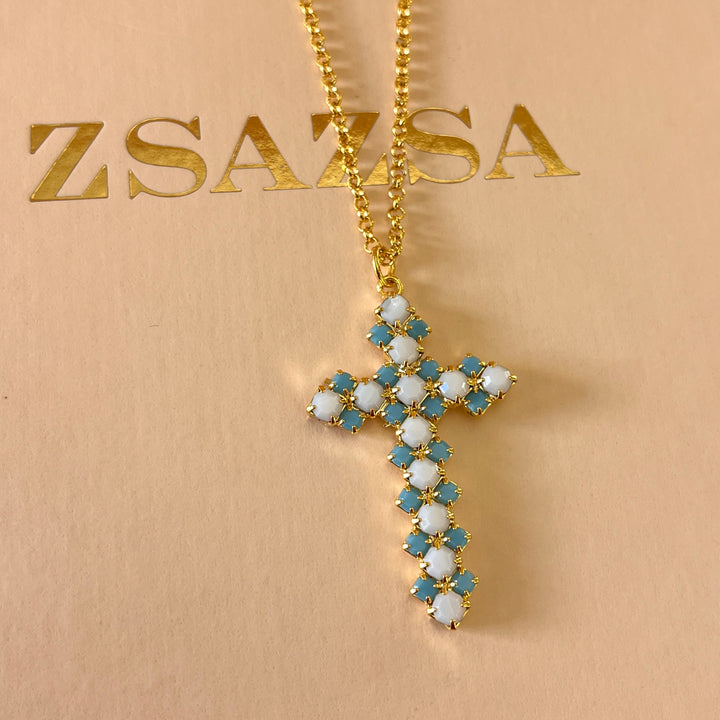 Turquoise & white Swarovski crystals necklace