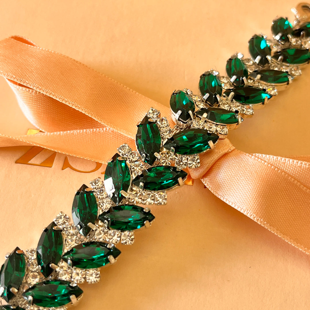 Dark green marquise preciosa crystals set