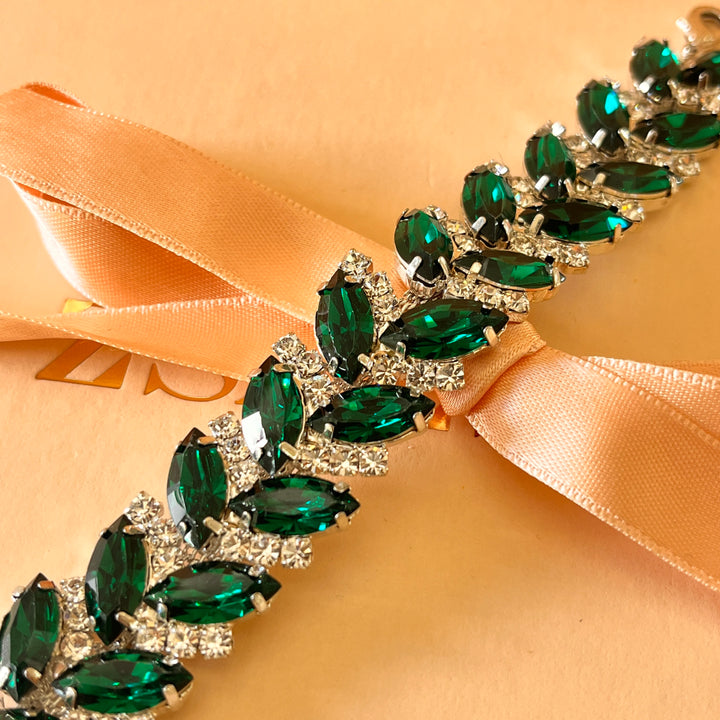 Dark green marquise preciosa crystals set