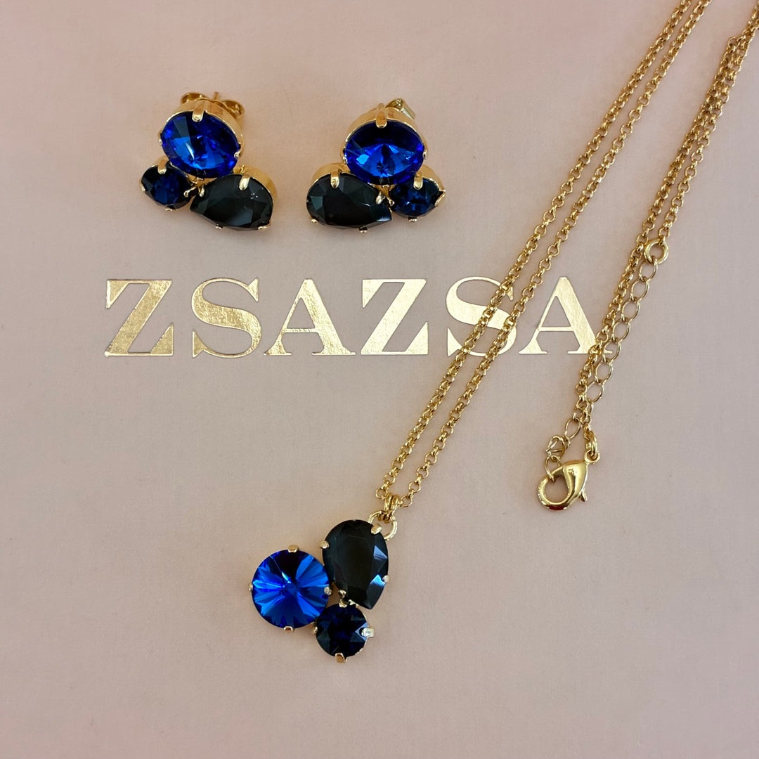 Blue Swarovski crystals gold plated set