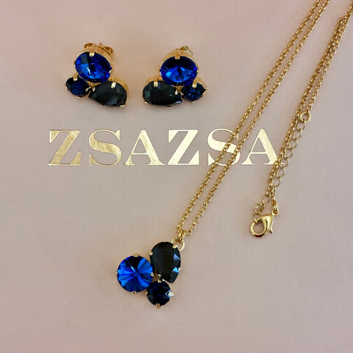 Blue Swarovski crystals gold plated set