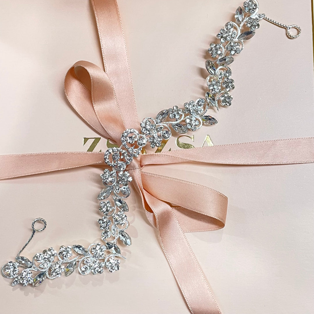 Condensed floral silver flexible headpiece