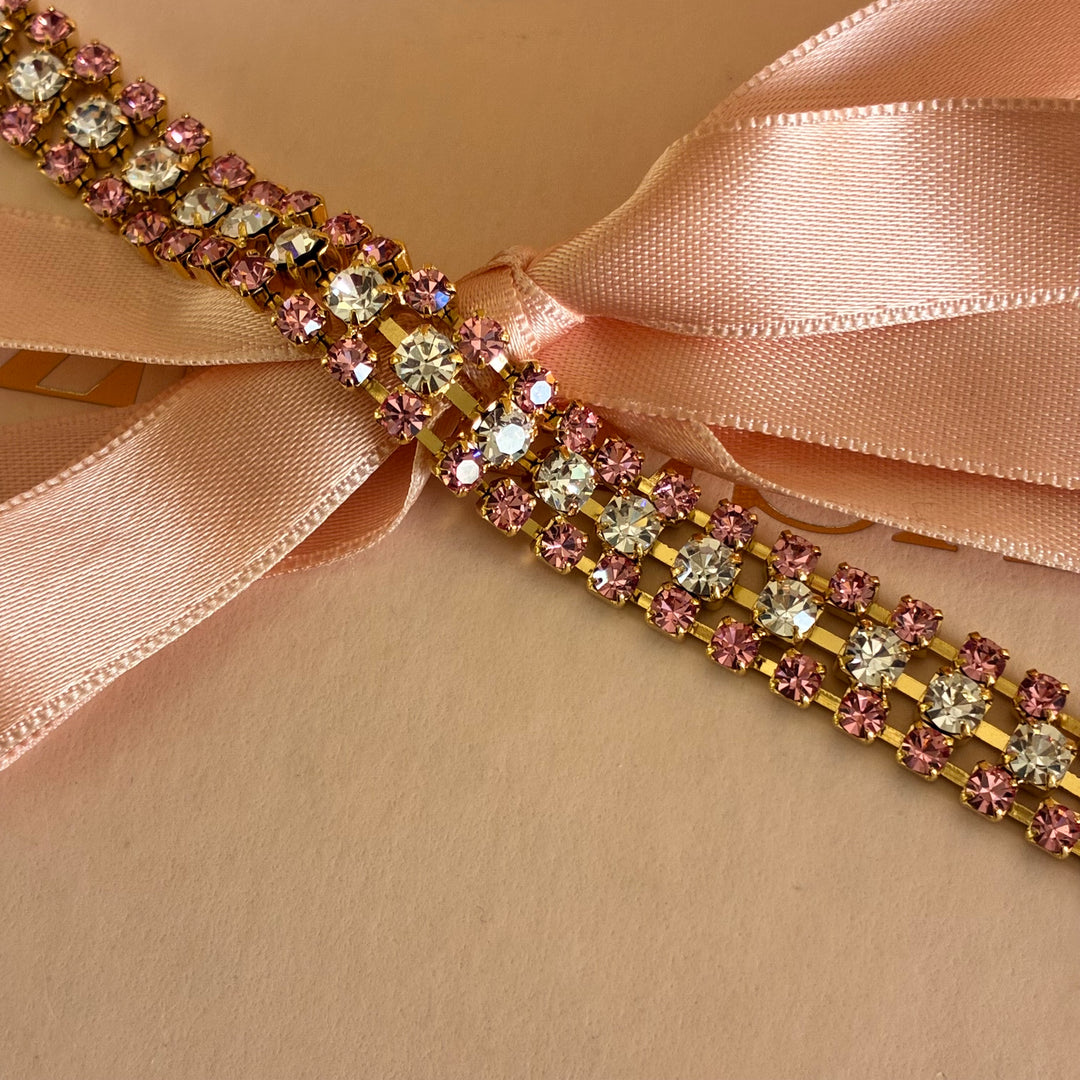 3 Rows pink Preciosa crystals bracelet