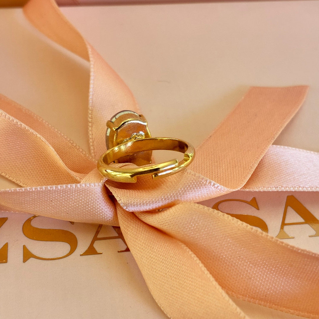 Oval light pink Preciosa crystals gold plated ring