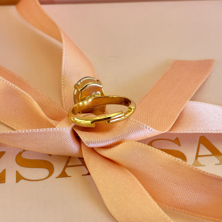 Oval light pink Preciosa crystals gold plated ring