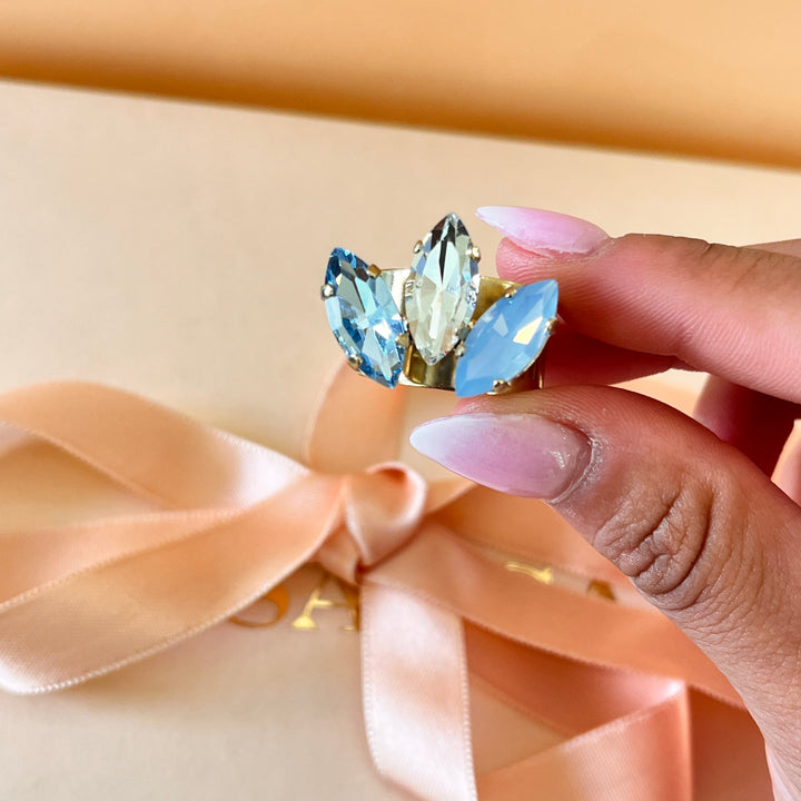 Light blue marquise Swarovski crystals ring