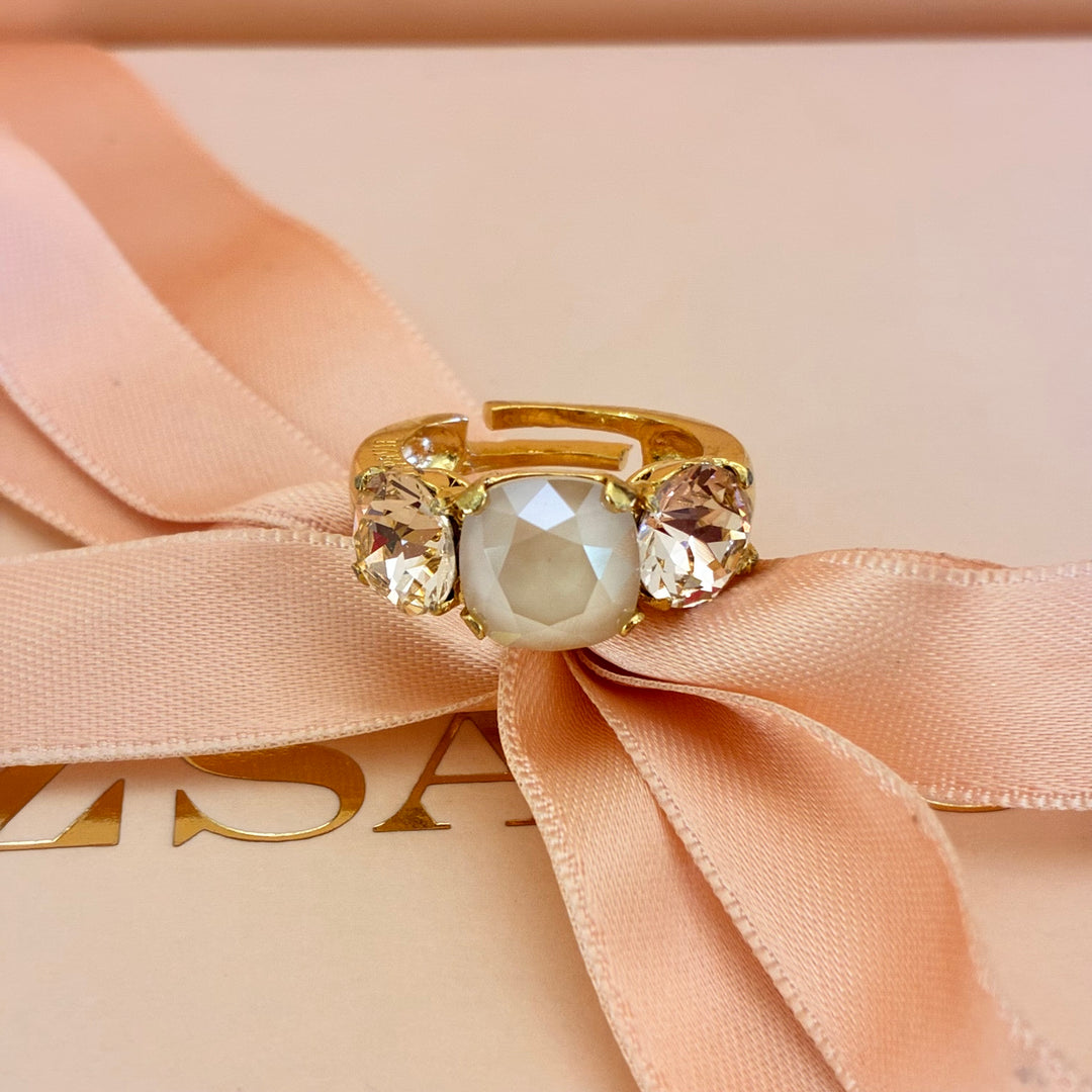 Peach Swarovski crystals gold plated ring