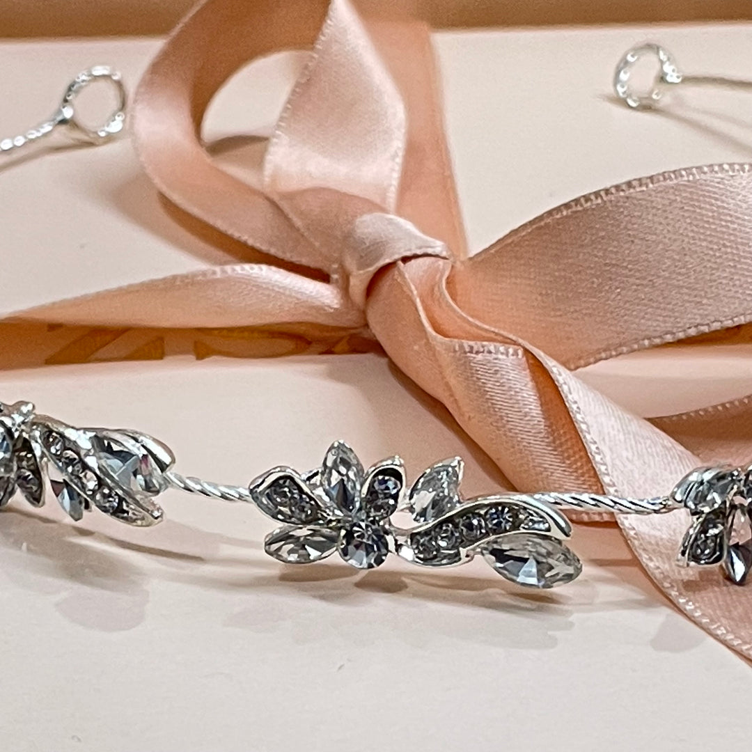 Dainty leaf marquise silver headpiece