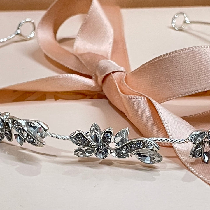 Dainty leaf marquise silver headpiece
