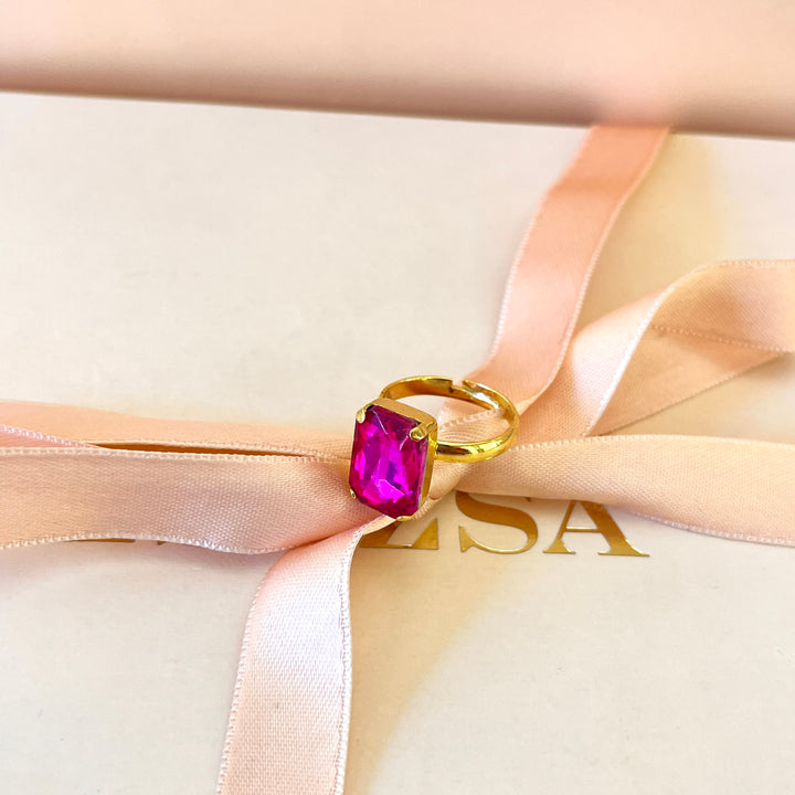 Fuchsia rectangular Swarovski crystals set