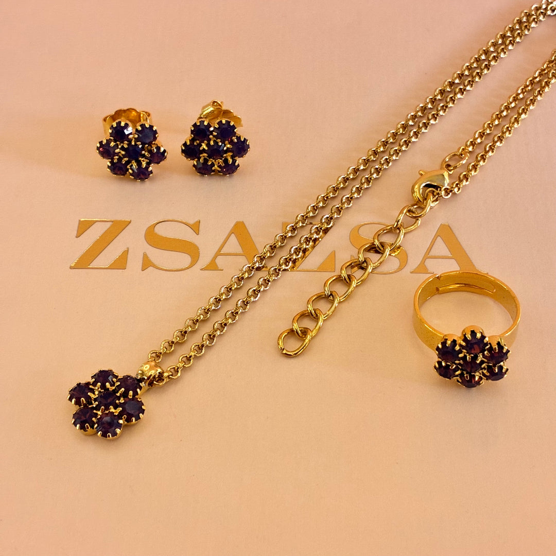 Flower purple preciosa crystals gold plated set