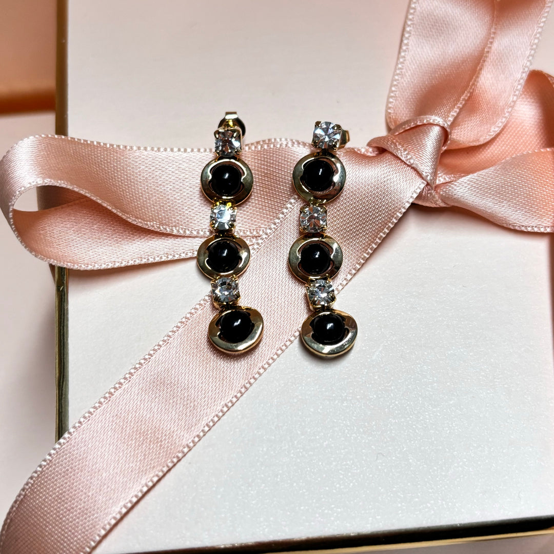 Dainty Black rhinestone gold earrings