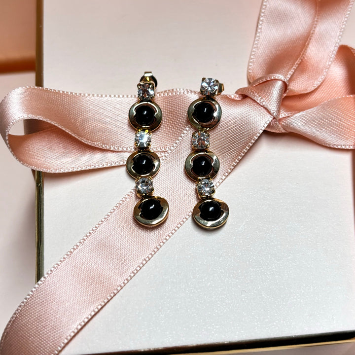 Dainty Black rhinestone gold earrings