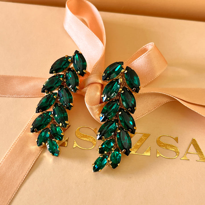 Dark green marquise preciosa crystals earrings