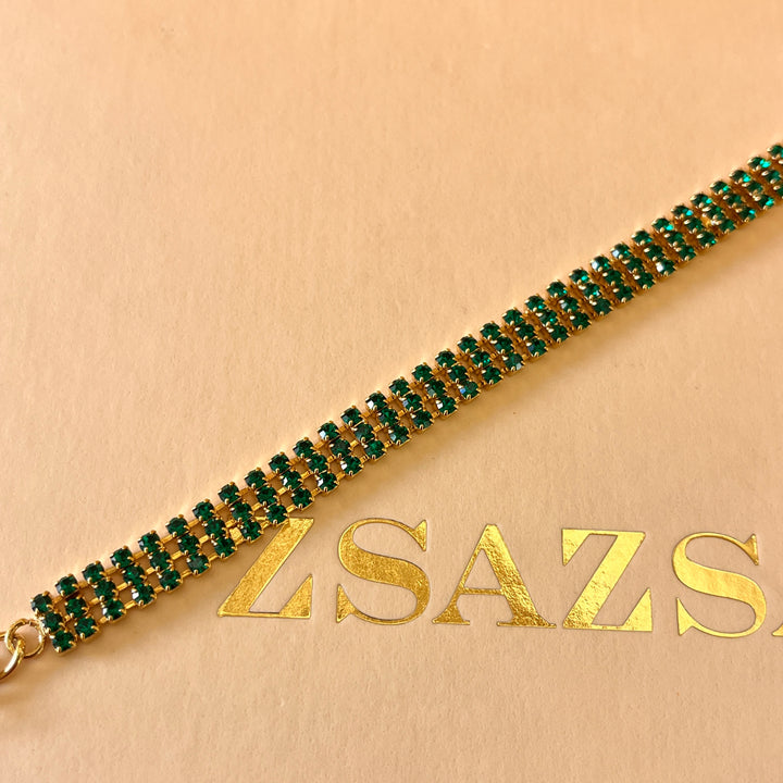 Dark green preciosa crystals 3 row bracelet