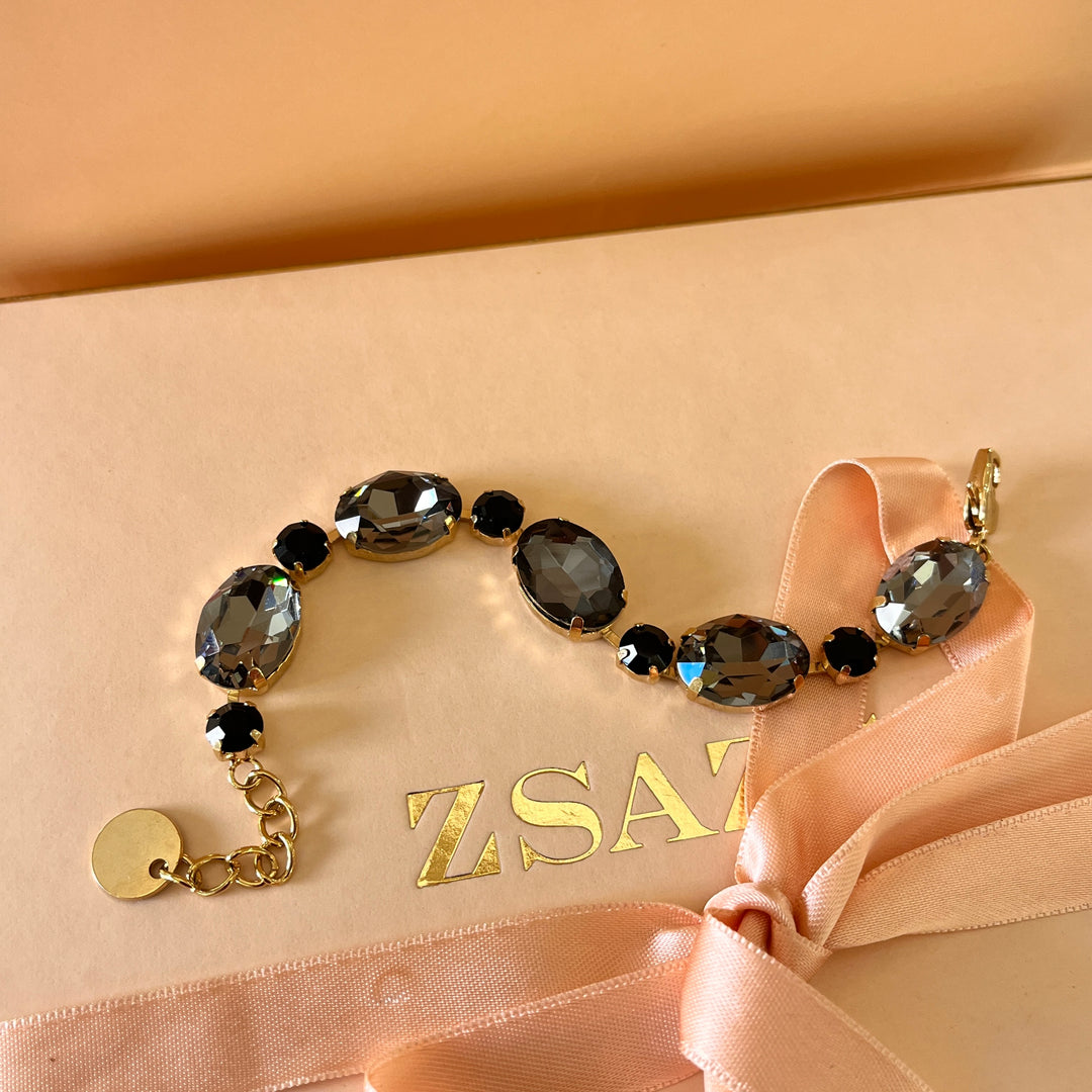 Grey and black preciosa crystals bracelet