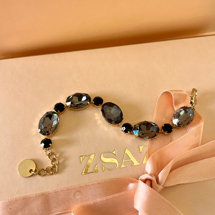 Grey and black preciosa crystals bracelet