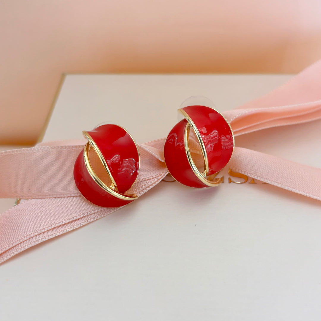 Red enamel earrings