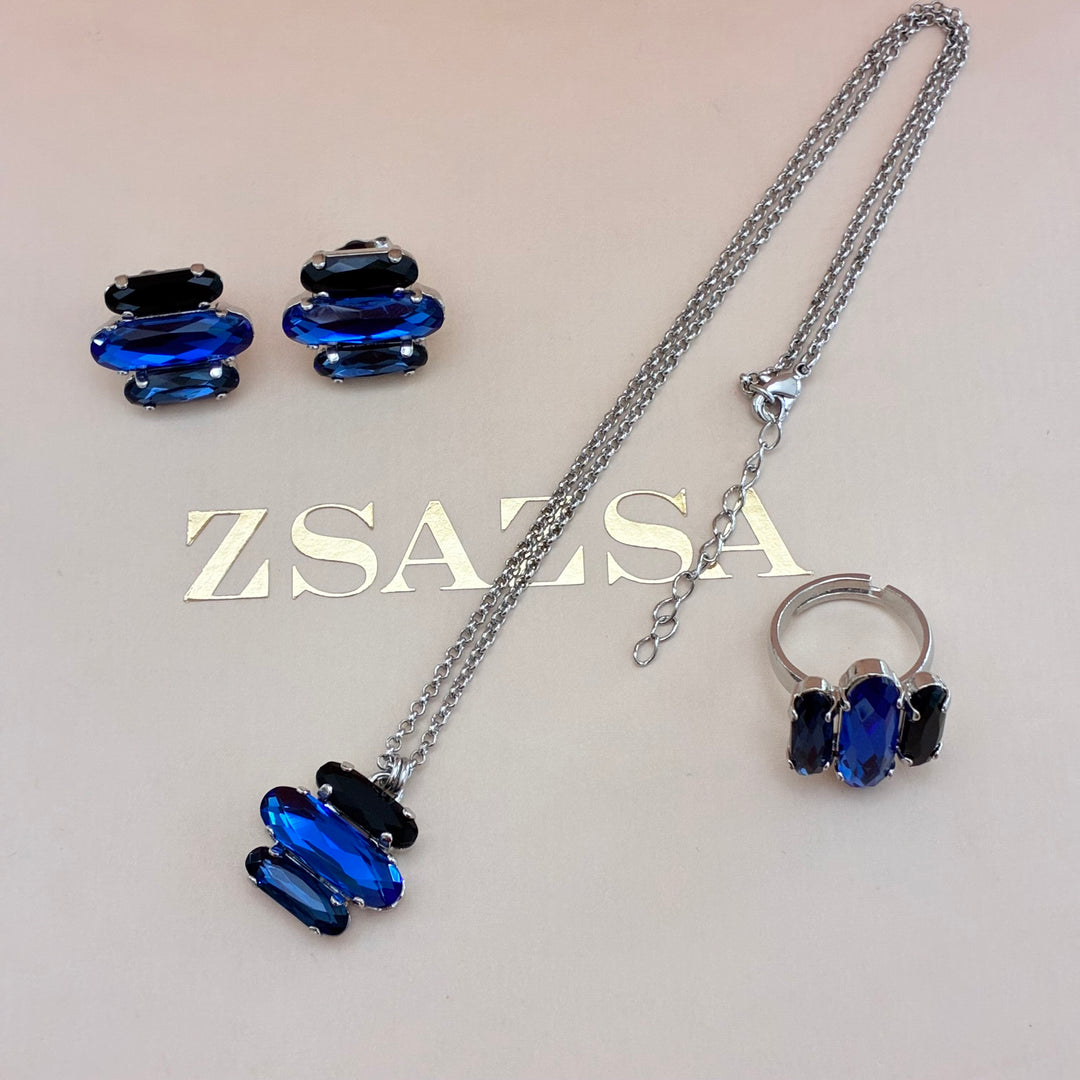 Blue and black Swarovski crystals set