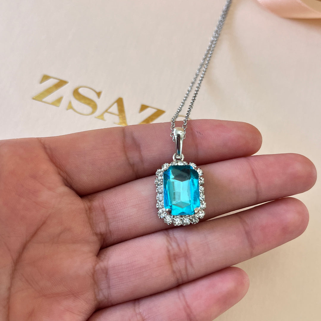 Turquoise rectangular Preciosa crystals pendant and ring