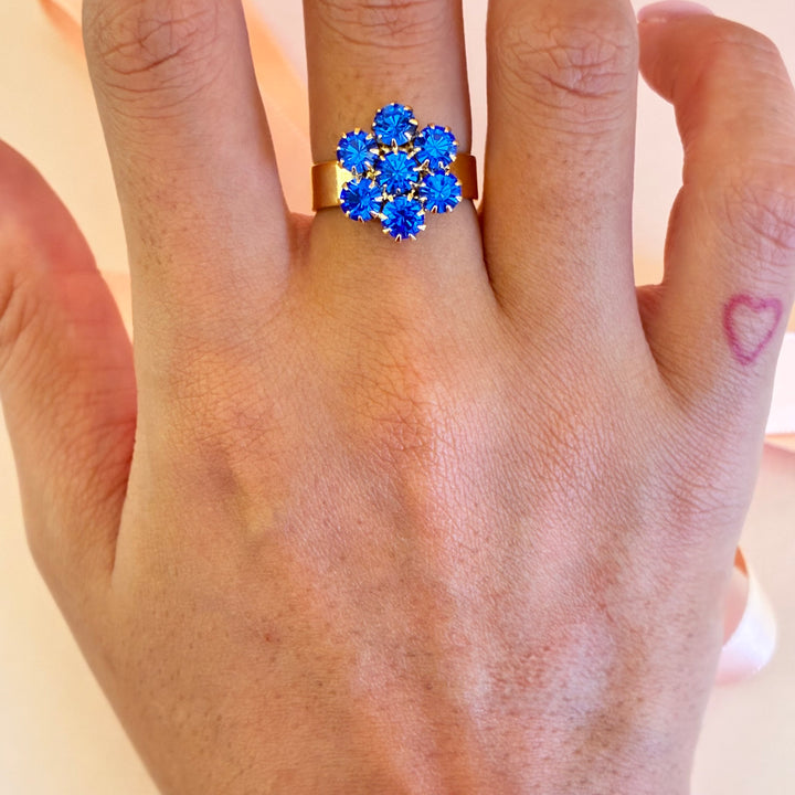 Royal blue Preciosa crystals gold plated flower set