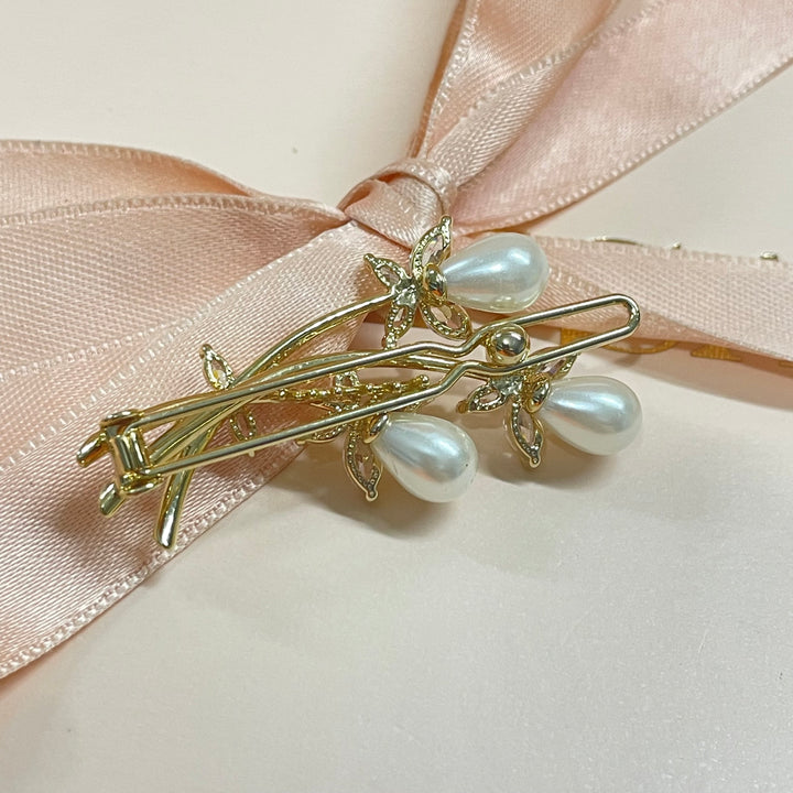 Gold Teardrop pearl cubic zircone hairclip