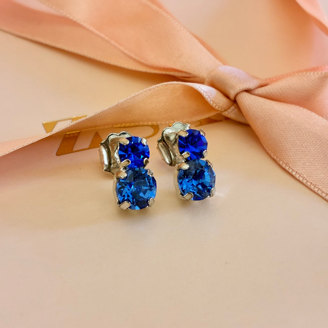 Royal blue Swarovski crystals silver earrings