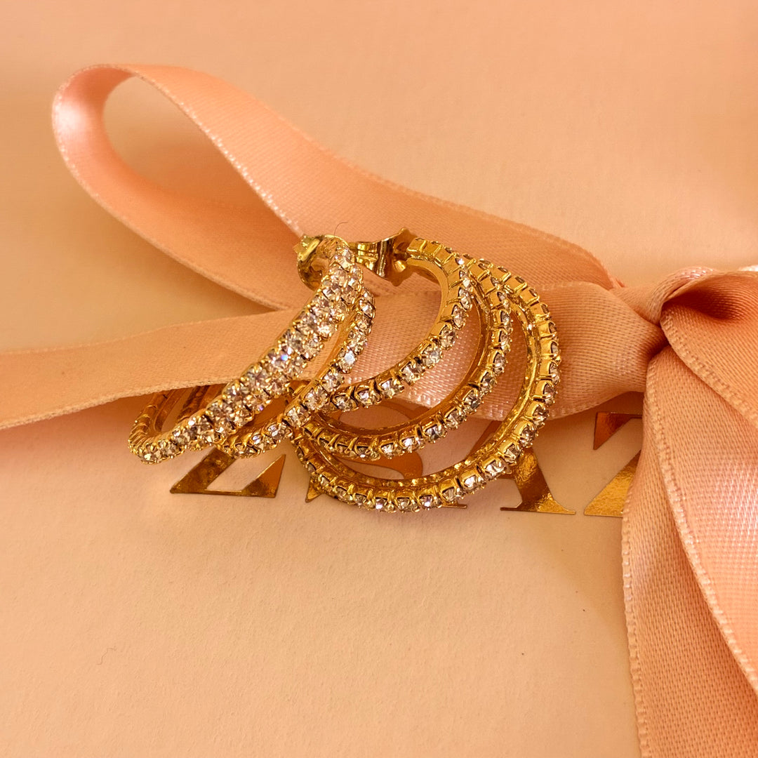 Peach Swarovski crystals gold plated half hoop