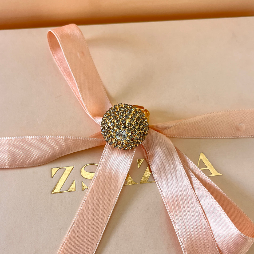 Grey half ball preciosa crystals ring